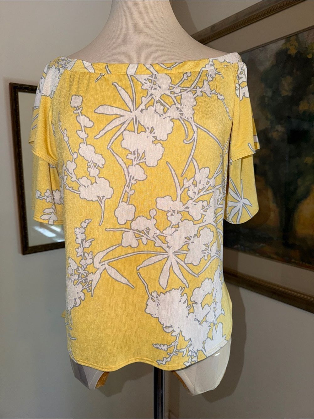 CLARA SUN WOO Yellow Floral On/Off Shoulder Women's Top Size XS